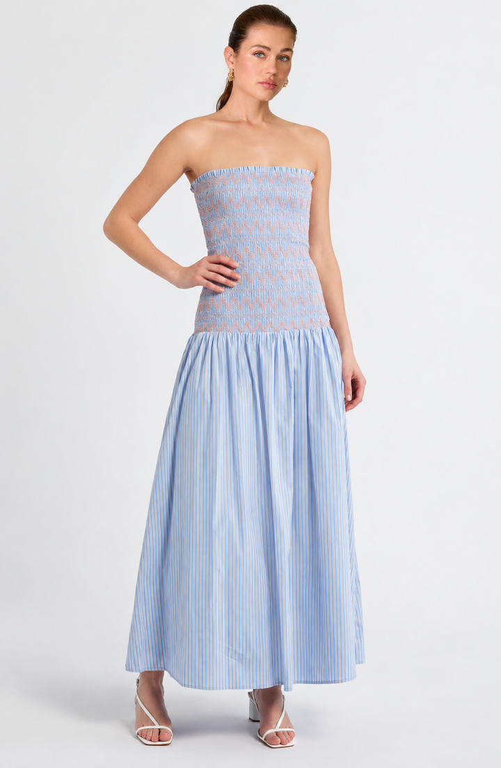 VESTIDO MAXI STRAPLESS BORDADO