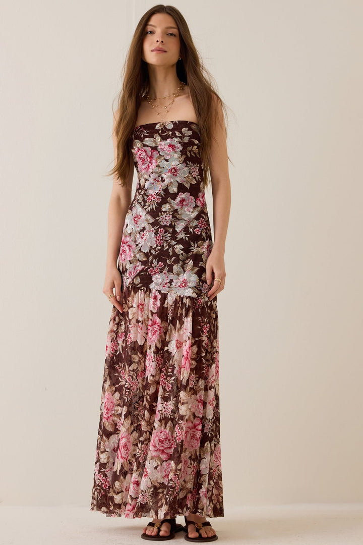 VESTIDO MAXI MESH FLORAL