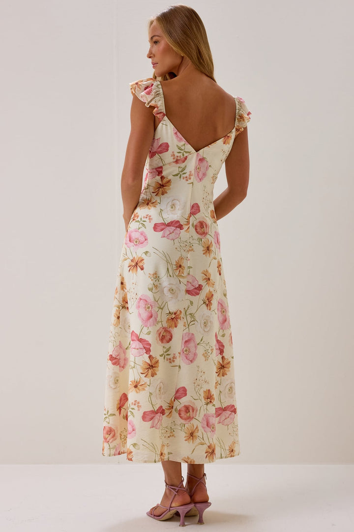 VESTIDO MAXI FLORAL CON VOLANTES
