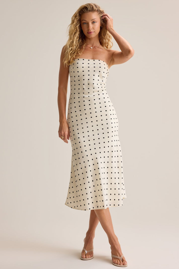 VESTIDO MAXI SATINADO DE LUNARES