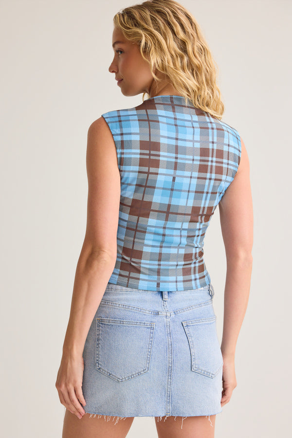 TOP MESH CUADROS MOCK NECK