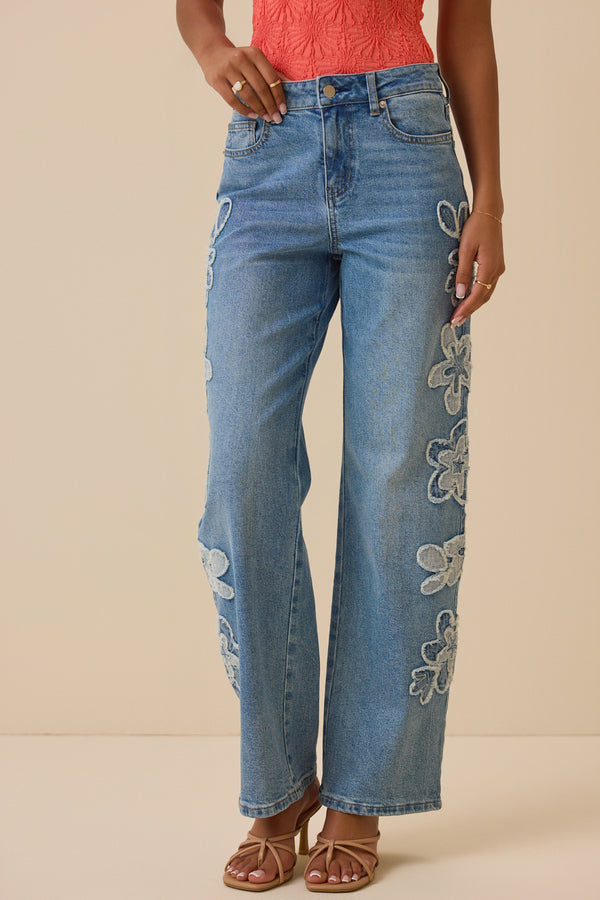 JEAN WIDE LEG FLORES