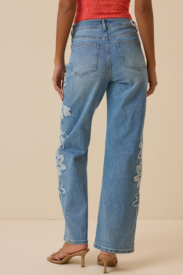 JEAN WIDE LEG FLORES