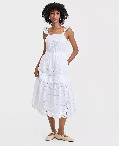 VESTIDO MIDI BRODERIE BLANCO