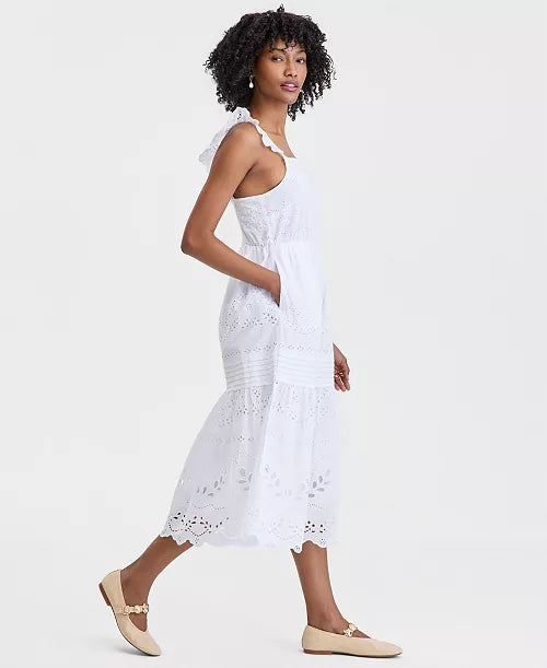 VESTIDO MIDI BRODERIE BLANCO