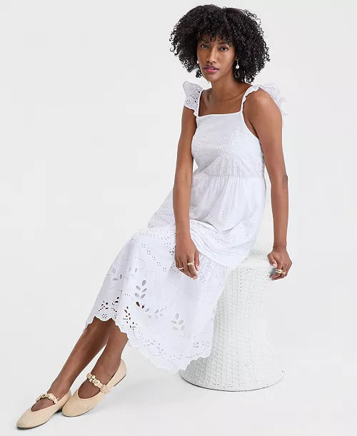 VESTIDO MIDI BRODERIE BLANCO