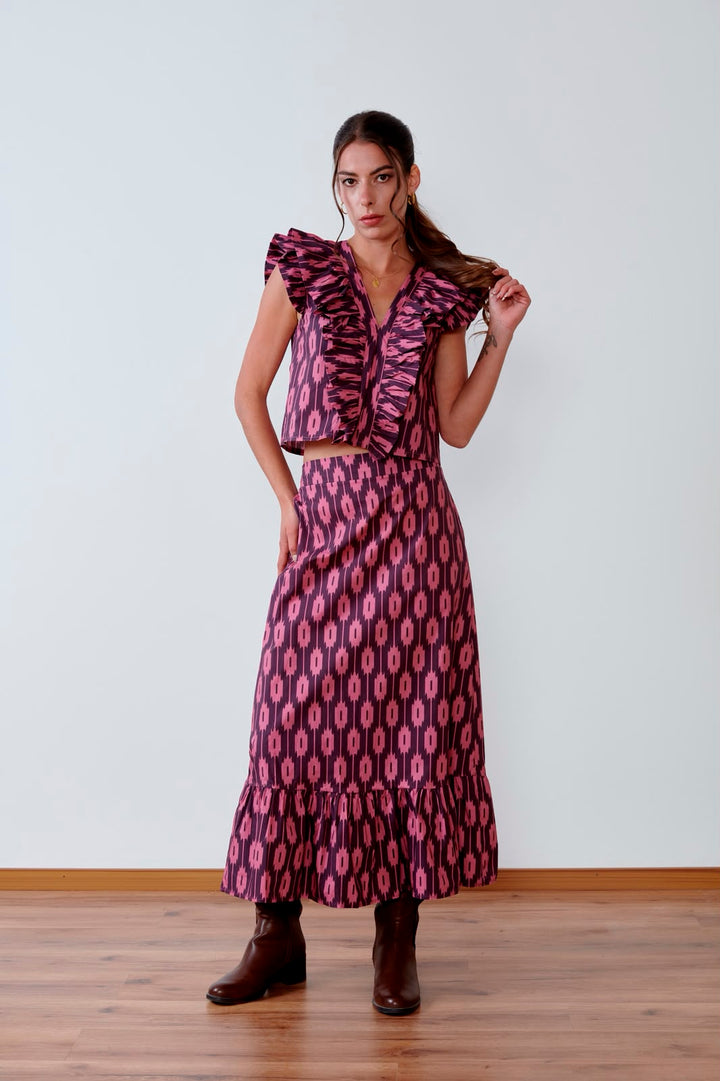 FALDA MIDI CON VOLANTE