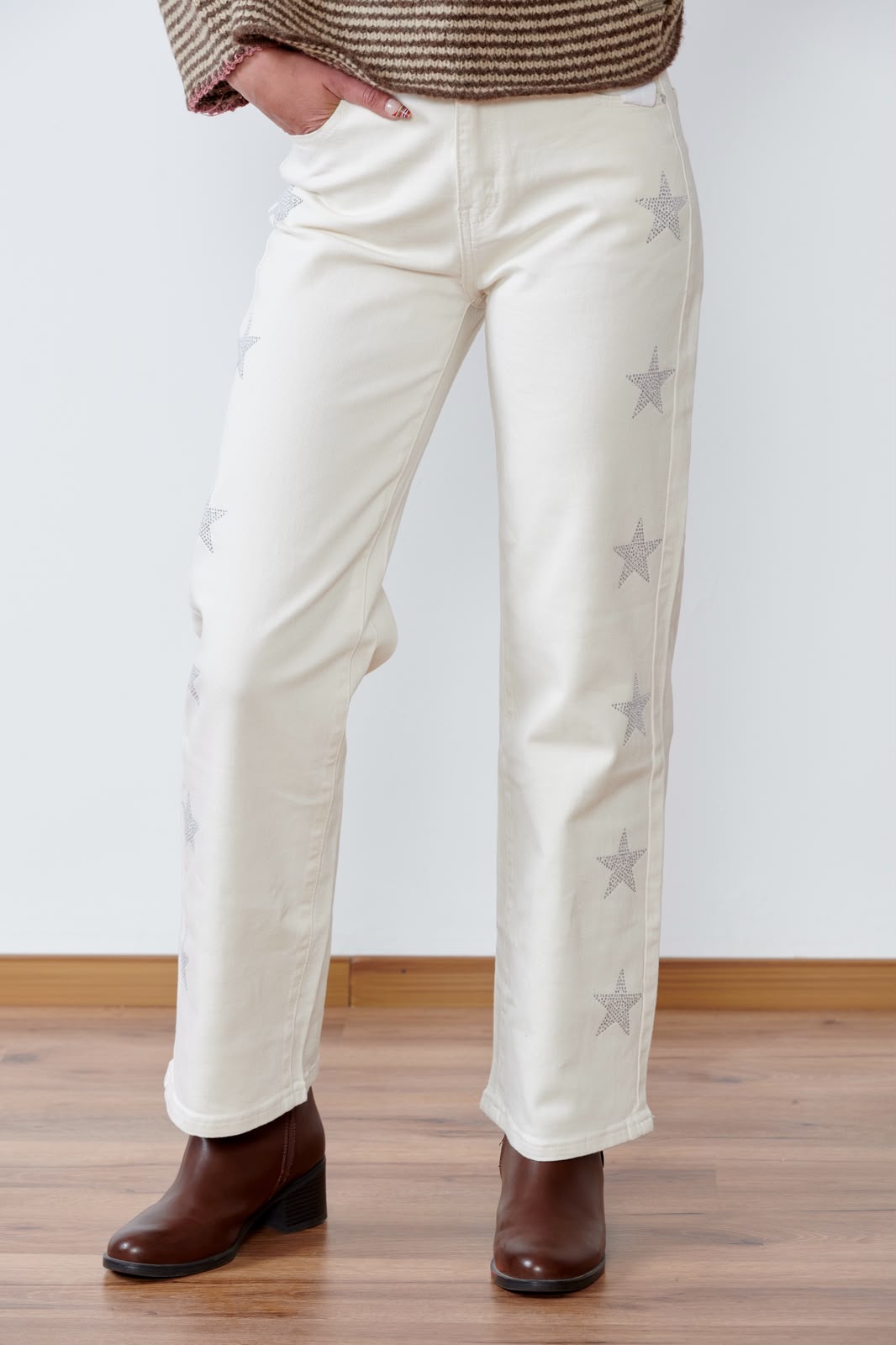 JEAN WIDE LEG STARLIGHT OATMEAL