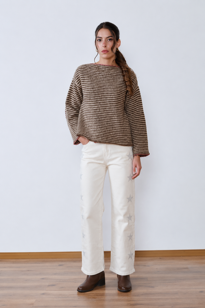JEAN WIDE LEG STARLIGHT OATMEAL