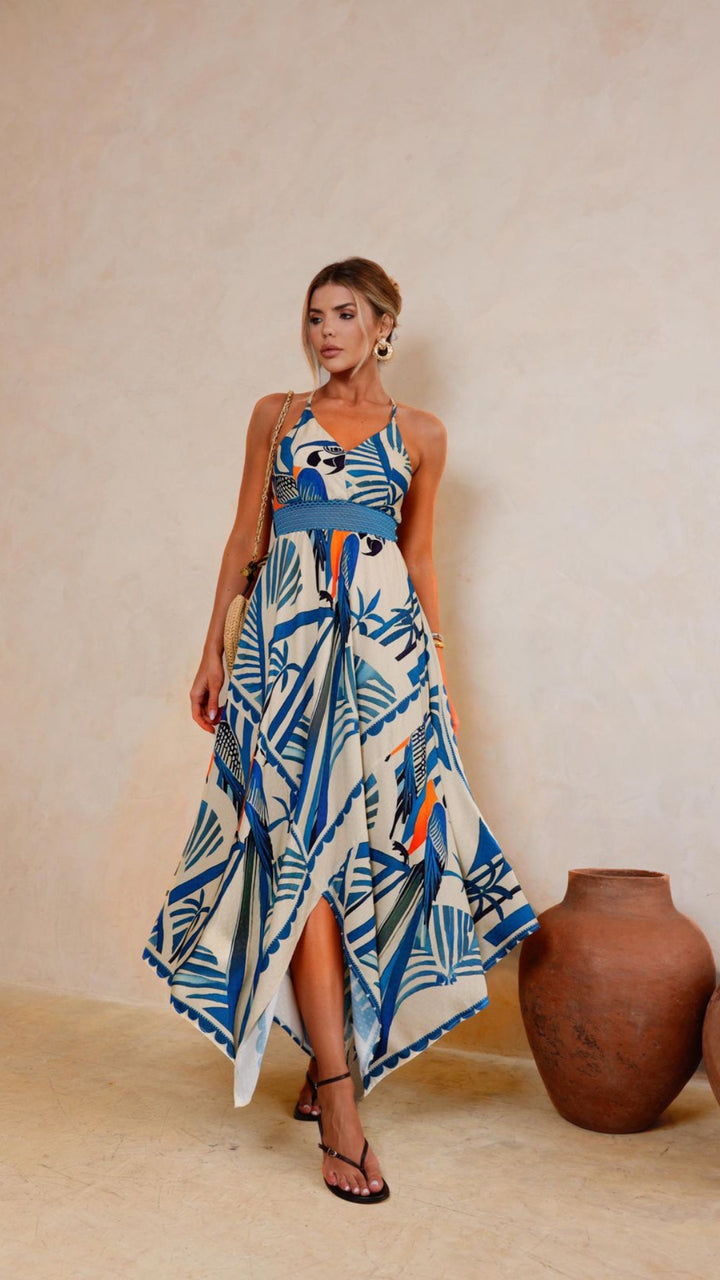 VESTIDO LONGO LENÇOS ARARAS